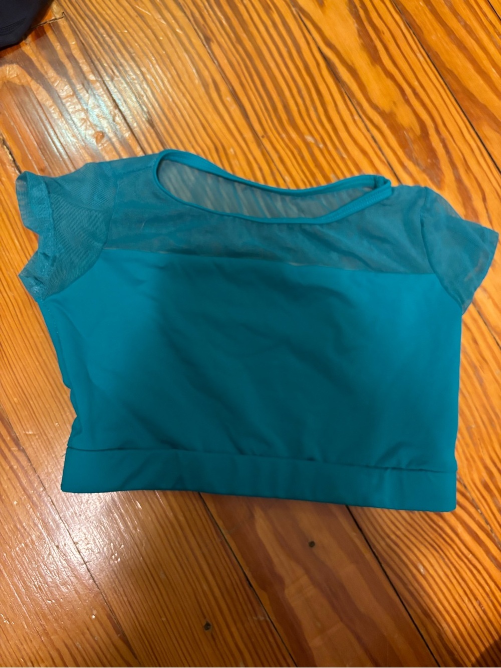 Teal Mesh Yoke Crop Top - Women